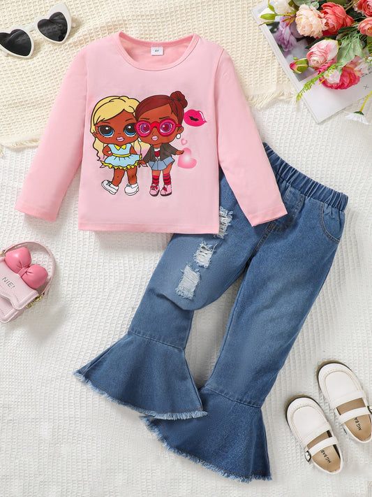 Children's Round Neck Graphic Top and Pants Set - Smart Shopper