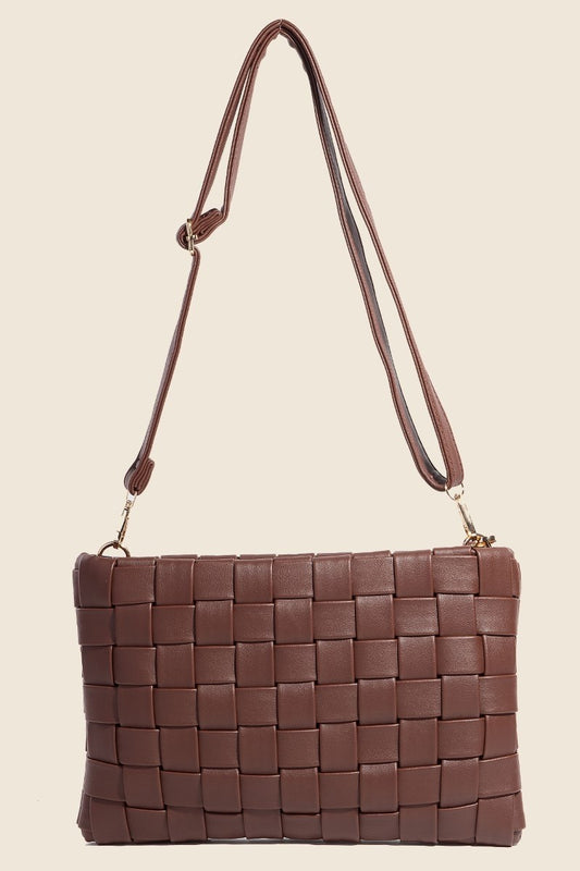 Fame Faux Leather Basket Weave Crossbody Bag - Smart Shopper