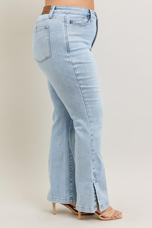 Judy Blue Full Size Tummy Control Vintage Wash Side Slit Slim Boot Jeans Plus Size - Smart Shopper