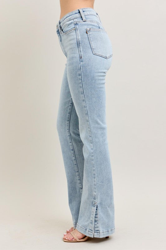 Judy Blue Full Size Tummy Control Vintage Wash Side Slit Slim Boot Jeans Plus Size - Smart Shopper