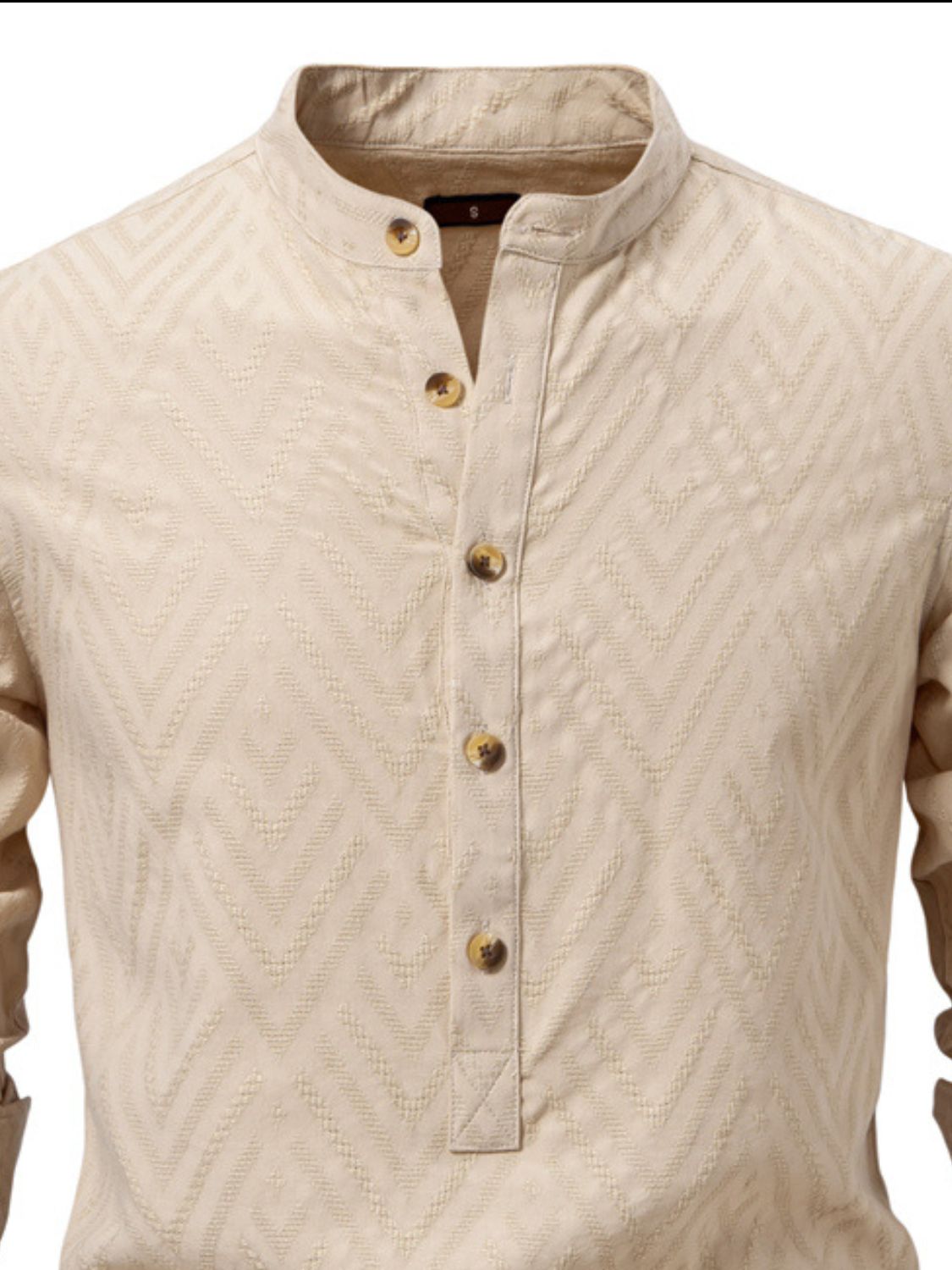 Men's Half Button Geometric Texture Collared Neck Shirt - Smart Shopper