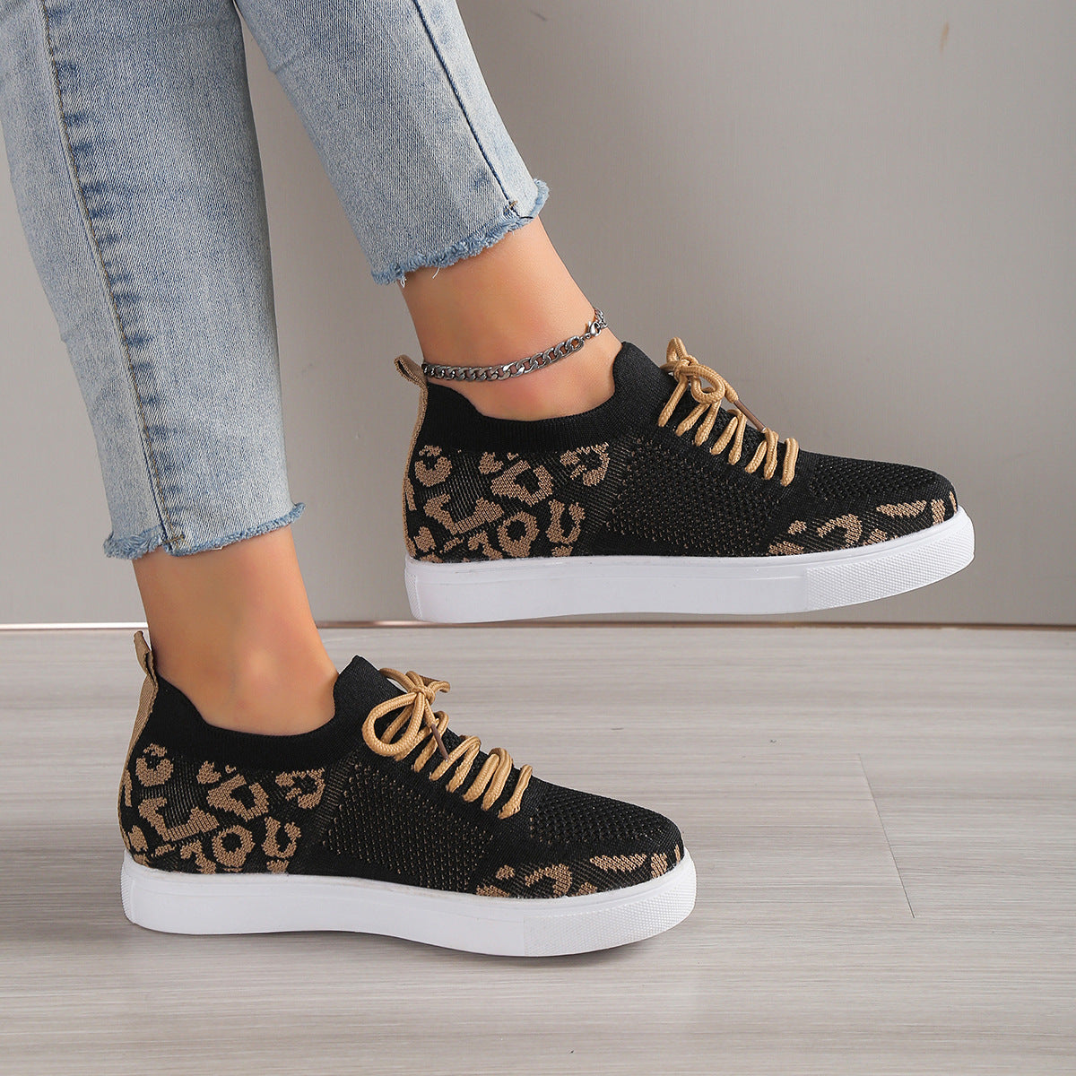 Lace-Up Leopard Flat Sneakers - Smart Shopper