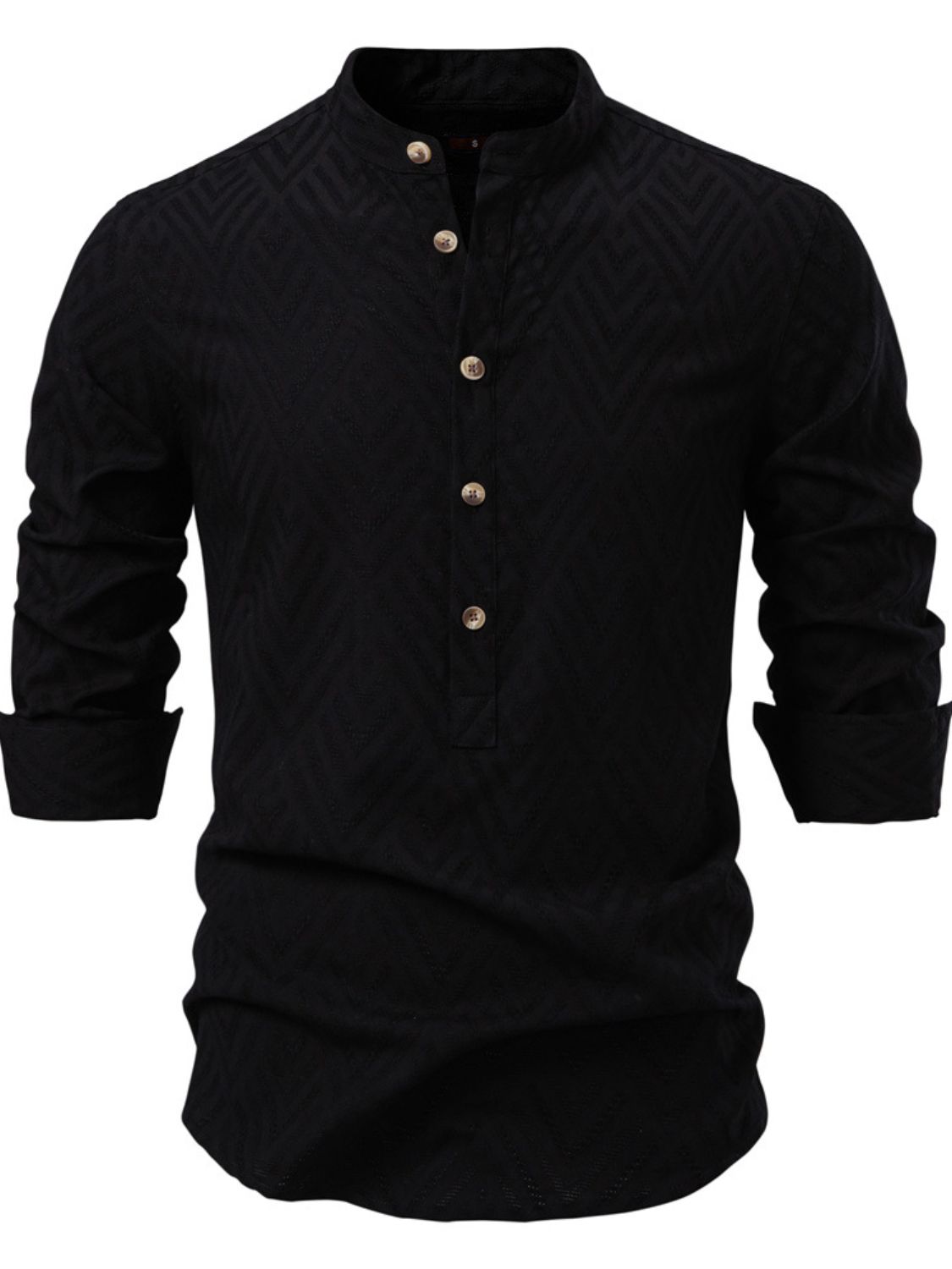 Men's Half Button Geometric Texture Collared Neck Shirt - Smart Shopper