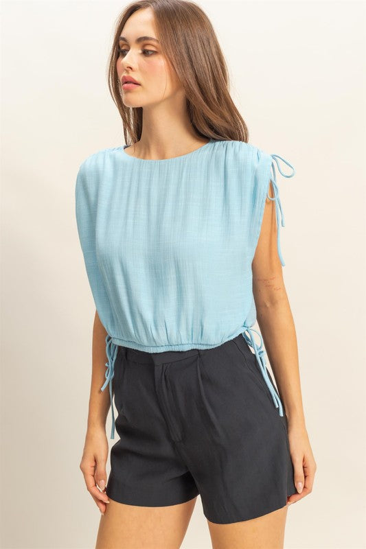 HYFVE Bubble Hem Side Tie Detail Round Neck Sleeveless Blouse - Smart Shopper