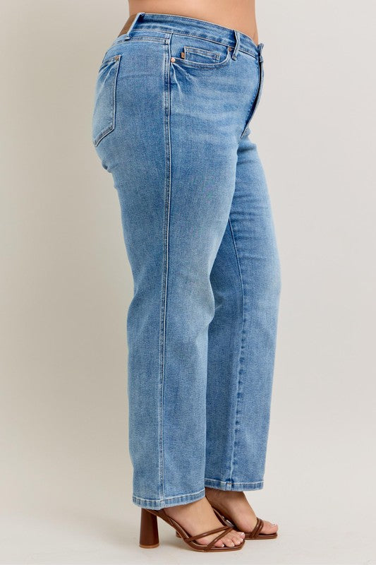 Judy Blue Full Size Tummy Control Vintage Wash Straight Jeans Plus Size - Smart Shopper