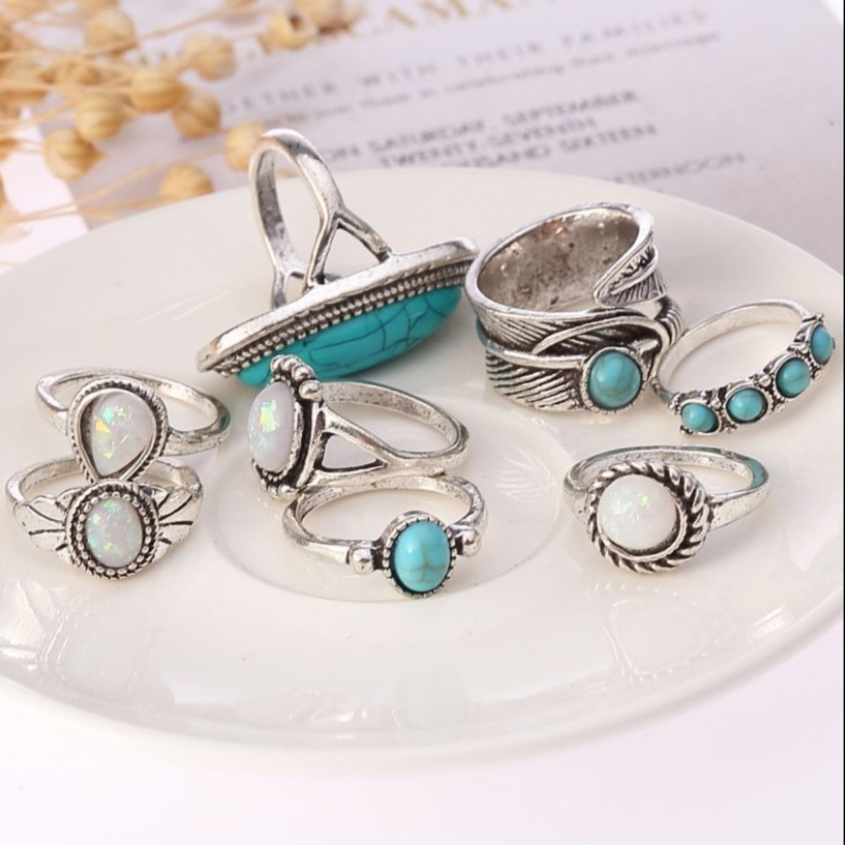 Alloy Turquoise 8-Piece Ring Set - Smart Shopper