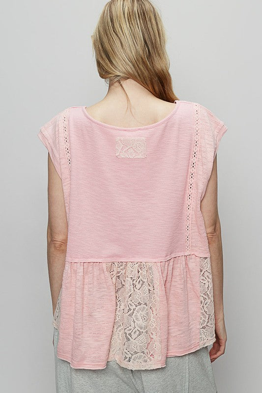 POL Embroidered Detail Boat Neck Cap Sleeve Lace Blouse - Smart Shopper