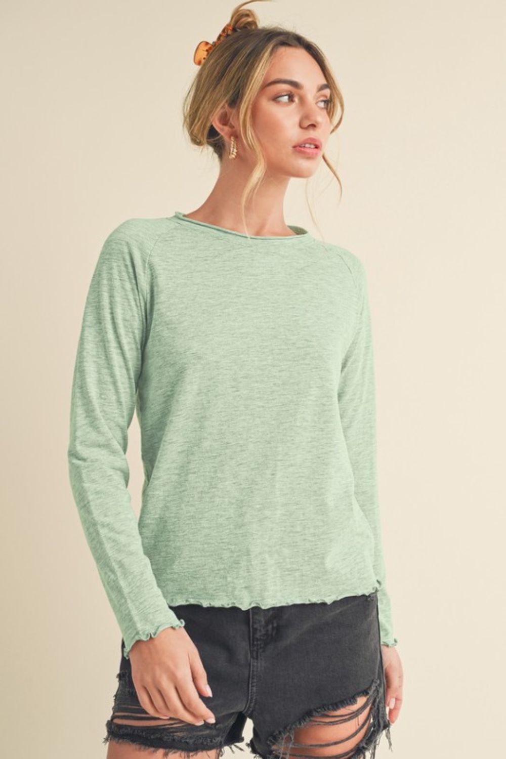 Aemi + Co Lettuce Hemline Round Neck Raglan Sleeve T-Shirt - Smart Shopper