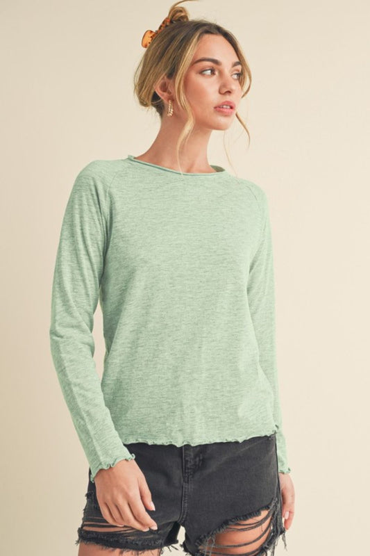 Aemi + Co Lettuce Hemline Round Neck Raglan Sleeve T-Shirt - Smart Shopper