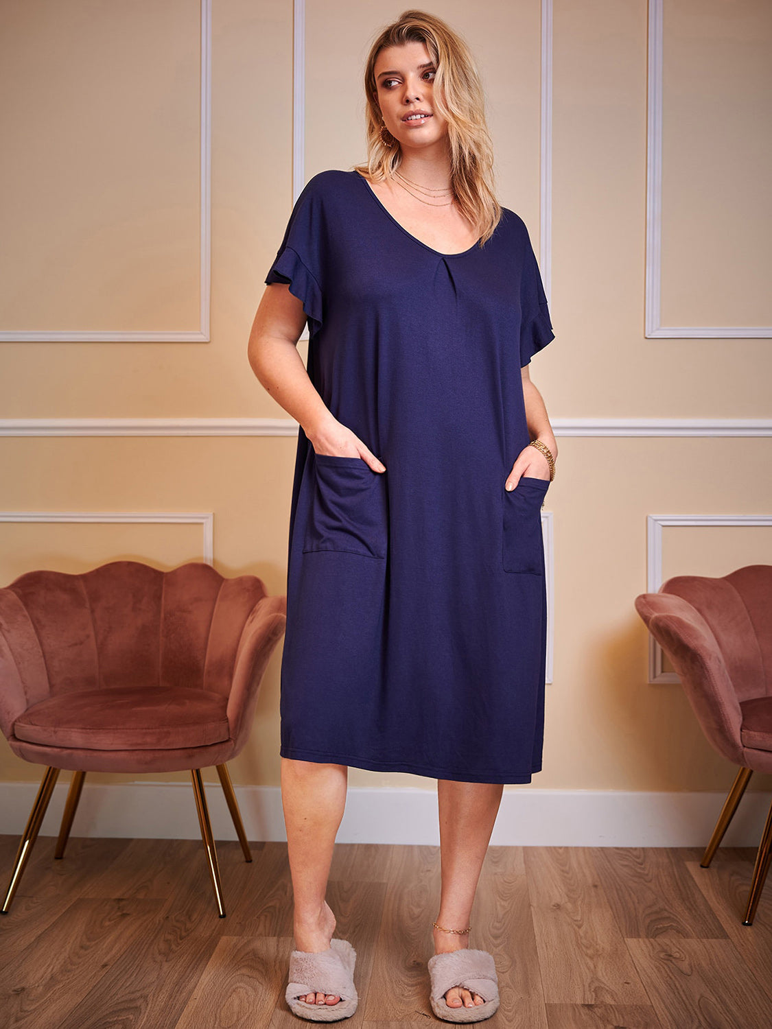 Plus Size Round Neck Short Sleeve Lounge Dress - Smart Shopper