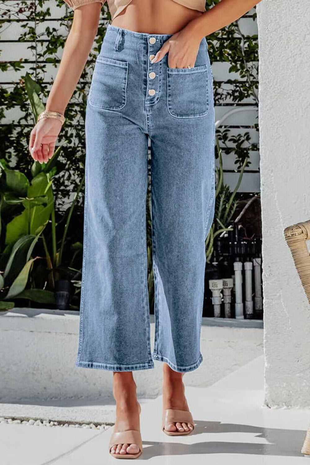 Button Fly Cropped Wide Leg Jeans - Smart Shopper