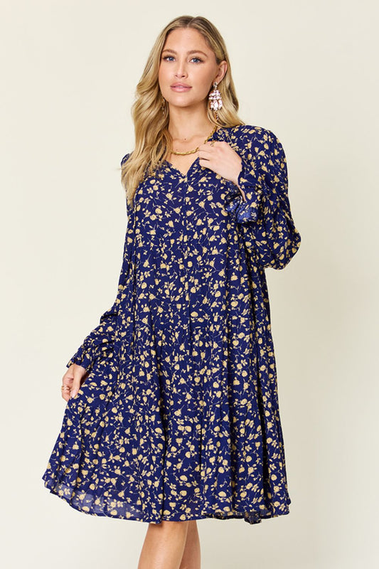 Double Take Full Size Printed Ruffle Hem Long Sleeve Tiered Dress - Smart Shopper