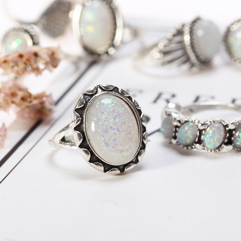 Opal Alloy Geometric Ring 8-Piece Set - Smart Shopper