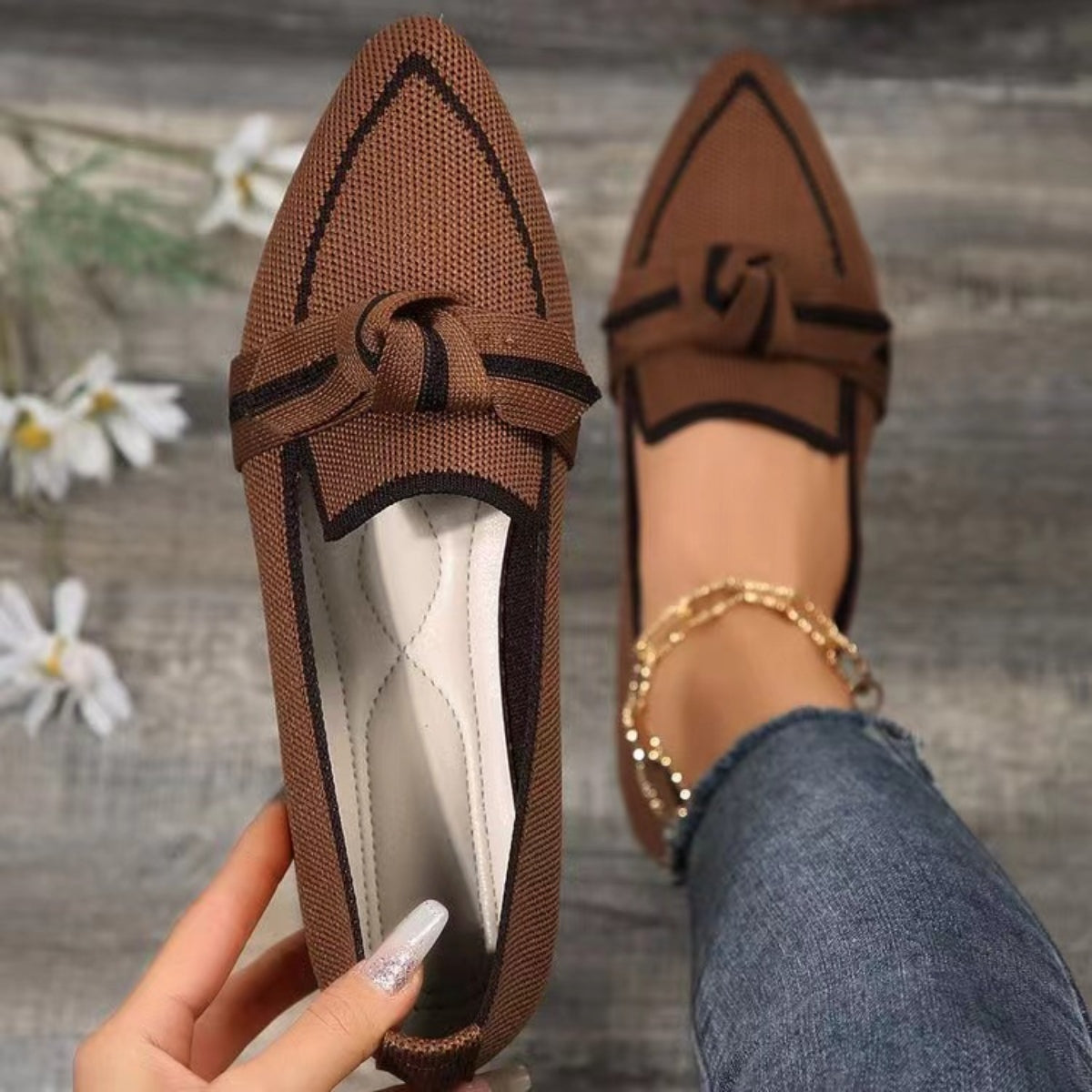 Bow Contrast Trim Point Toe Loafers - Smart Shopper