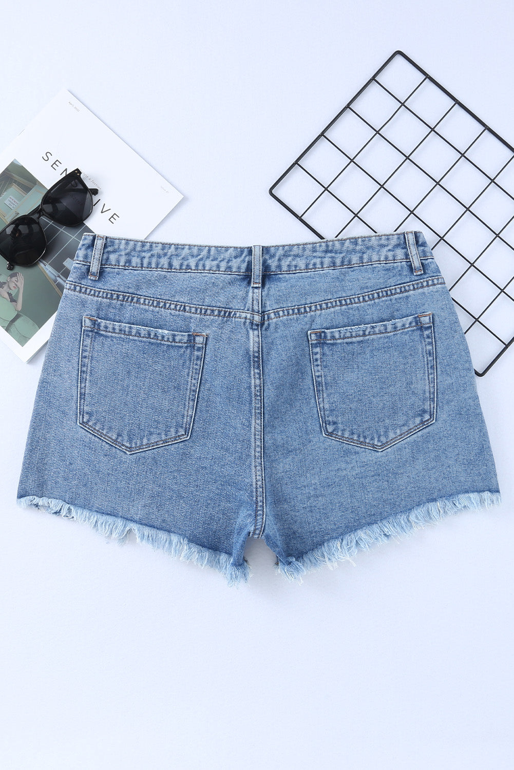 High Rise Crossover Waist Denim Shorts - Smart Shopper