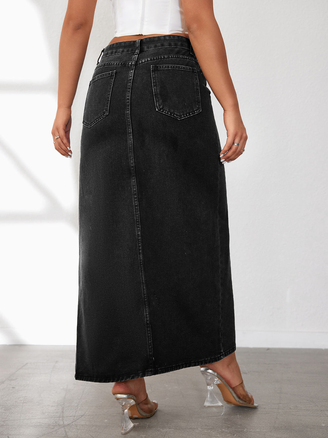 High Rise Slit Denim Skirt - Smart Shopper