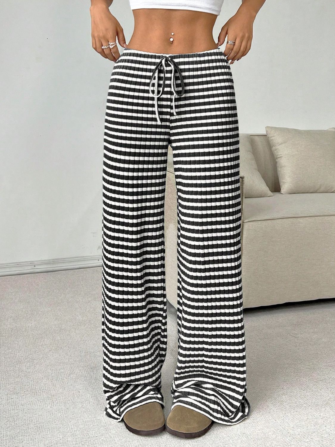 Tied Striped Wide Leg Pants - Smart Shopper