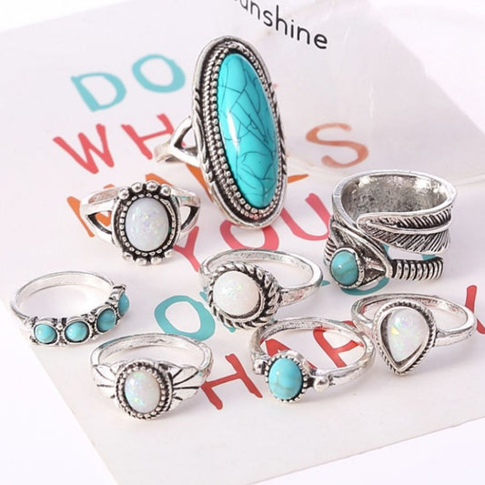 Alloy Turquoise 8-Piece Ring Set - Smart Shopper