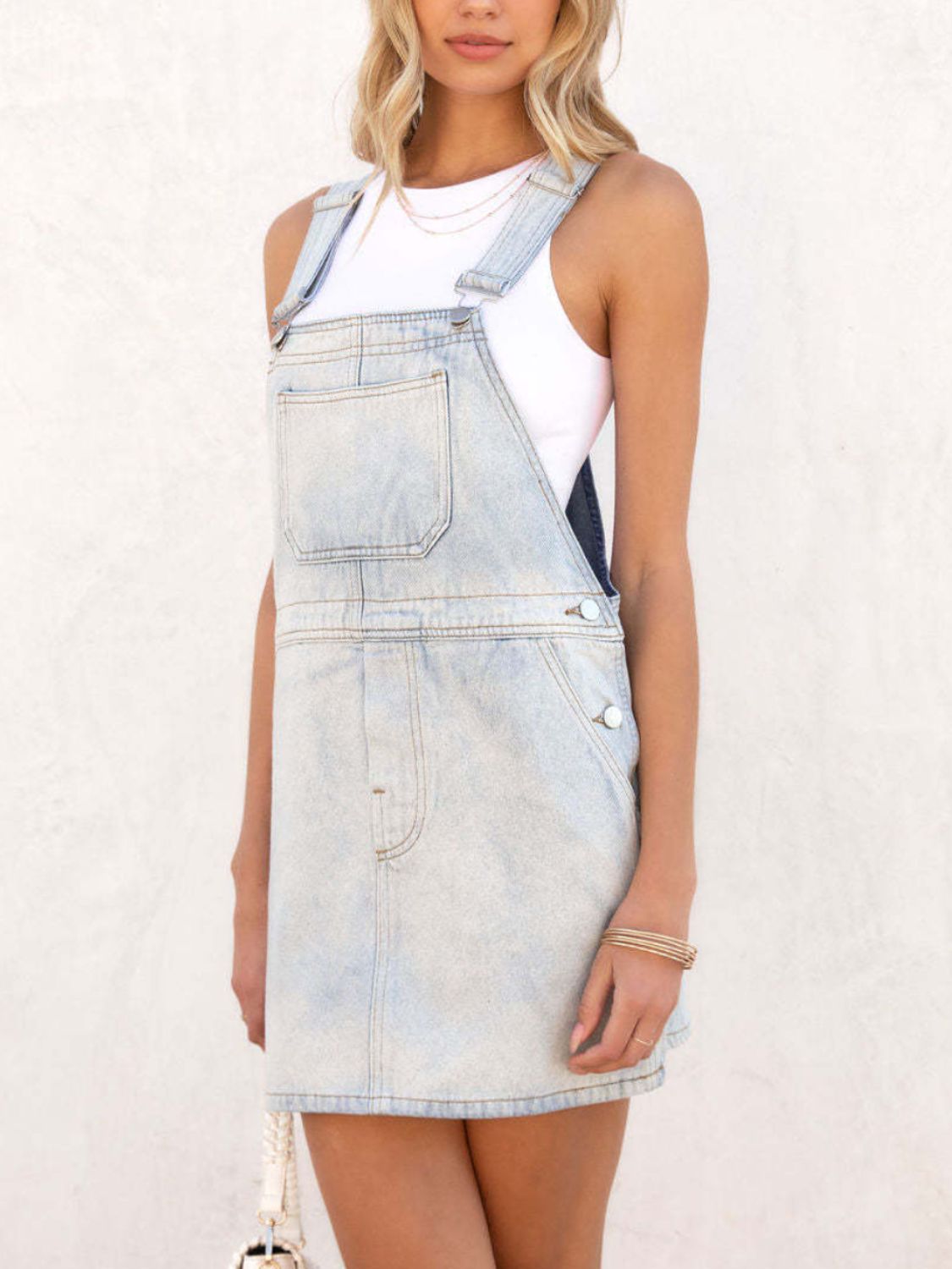 Square Neck Adjustable Strap Denim Overall Dress - Smart Shopper