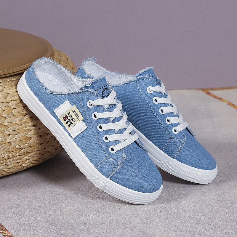 Frayed Hem Lace Up Canvas Sneakers - Smart Shopper