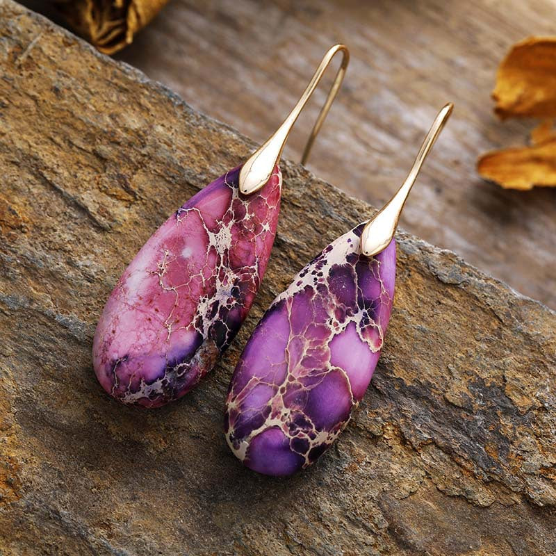 Teardrop Shape Natural Stone Dangle Earrings - Smart Shopper