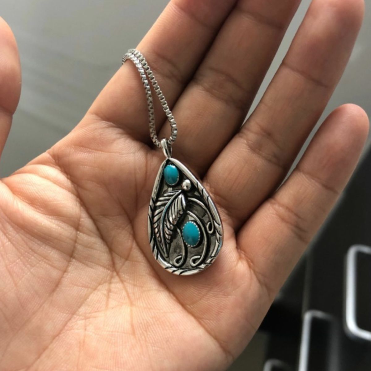 Alloy Artificial Turquoise Teardrop Pendant Necklace - Smart Shopper