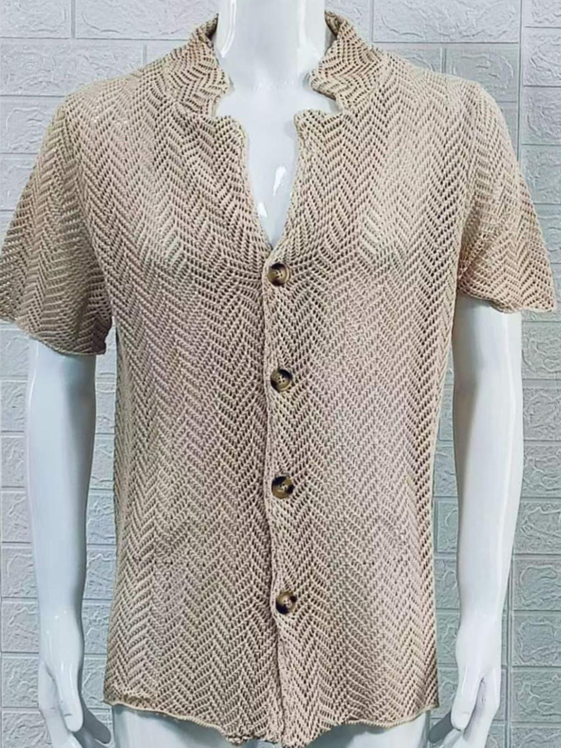 Men's Plus Size Herringbone Eyelet Button Down Knit Shirt - Smart Shopper