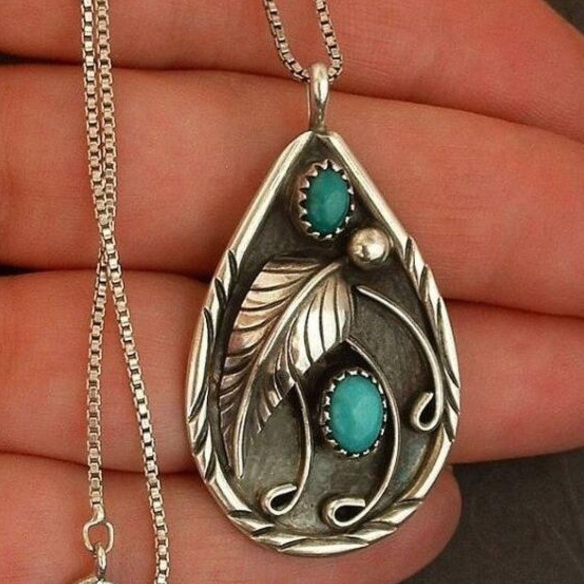 Alloy Artificial Turquoise Teardrop Pendant Necklace - Smart Shopper