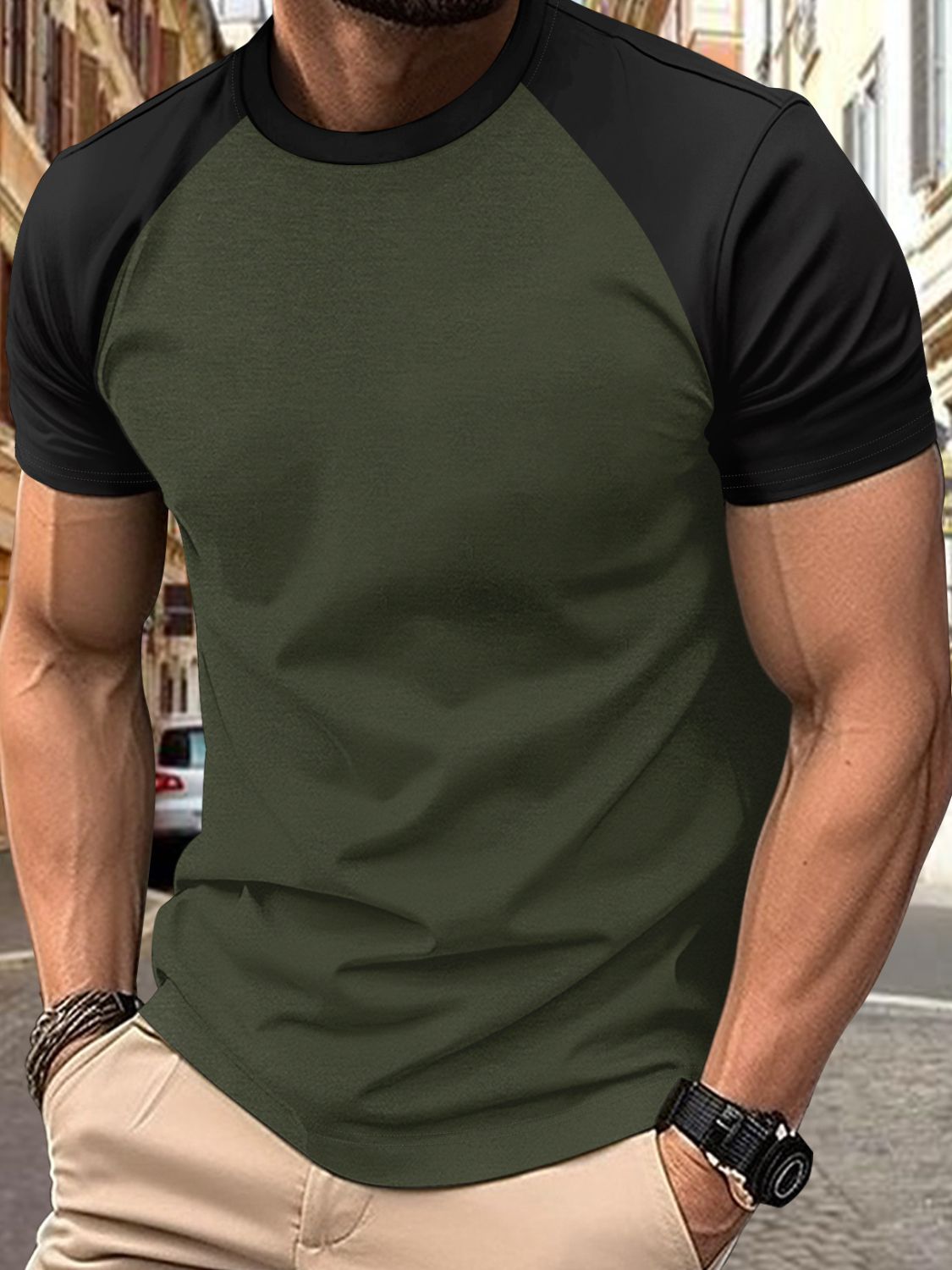 Men's Full Size Round Neck Contrast T-Shirt Plus Size - Smart Shopper