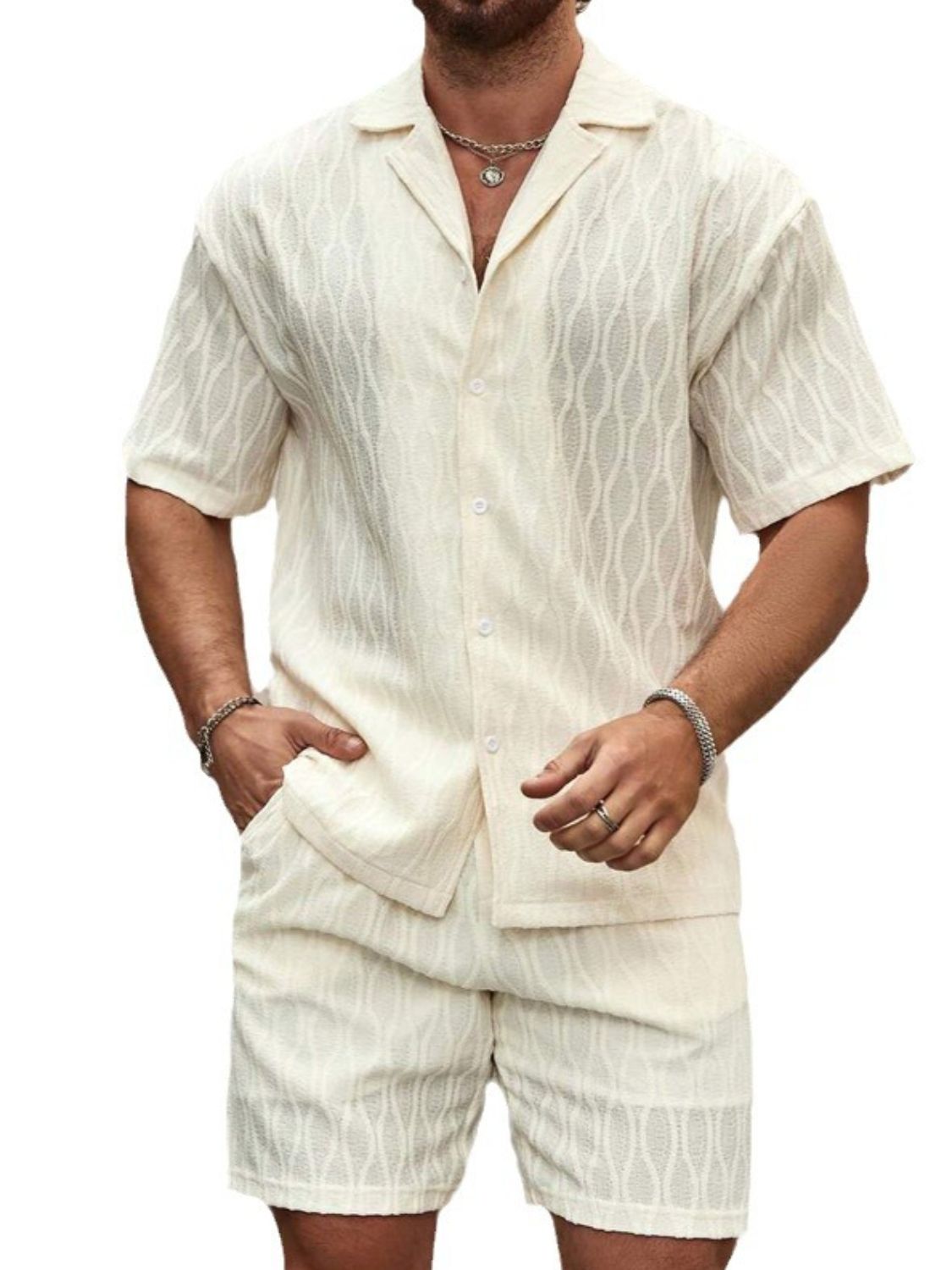 Men's Plus Size Collared Neck Short Sleeve Top and Shorts Set - Smart Shopper