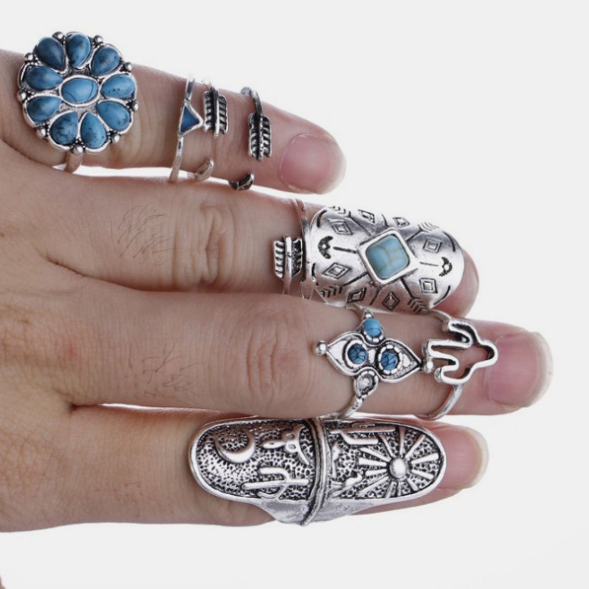 Alloy Turquoise 9-Piece Ring Set - Smart Shopper