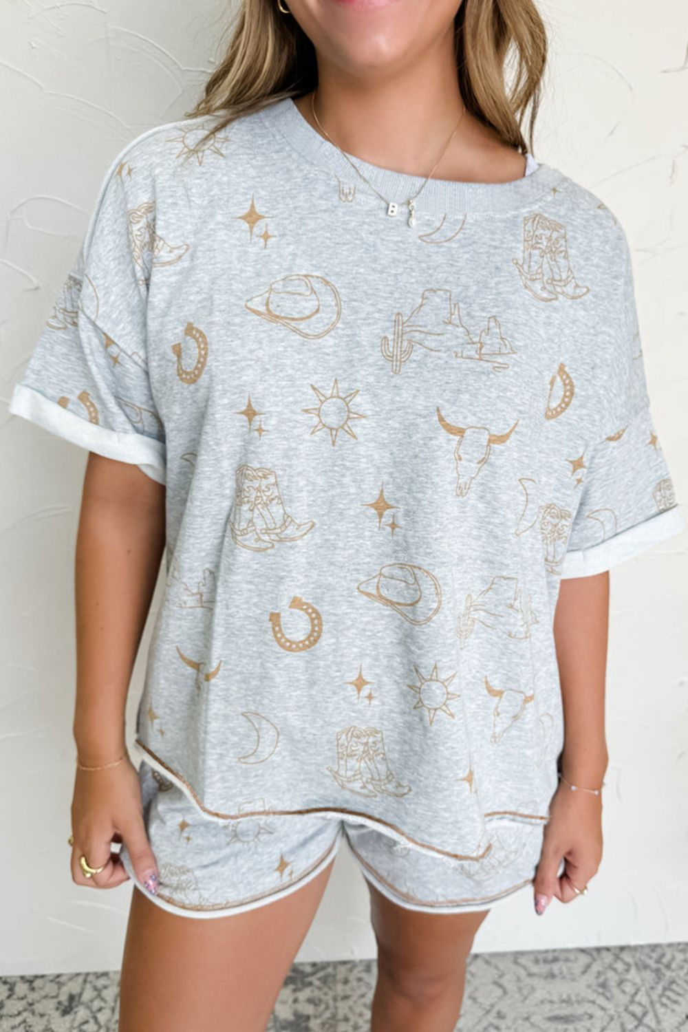 Printed T-Shirt and Elastic Waist Shorts Set - Smart Shopper