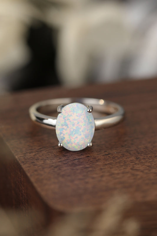 925 Sterling Silver Opal Solitaire Ring - Smart Shopper