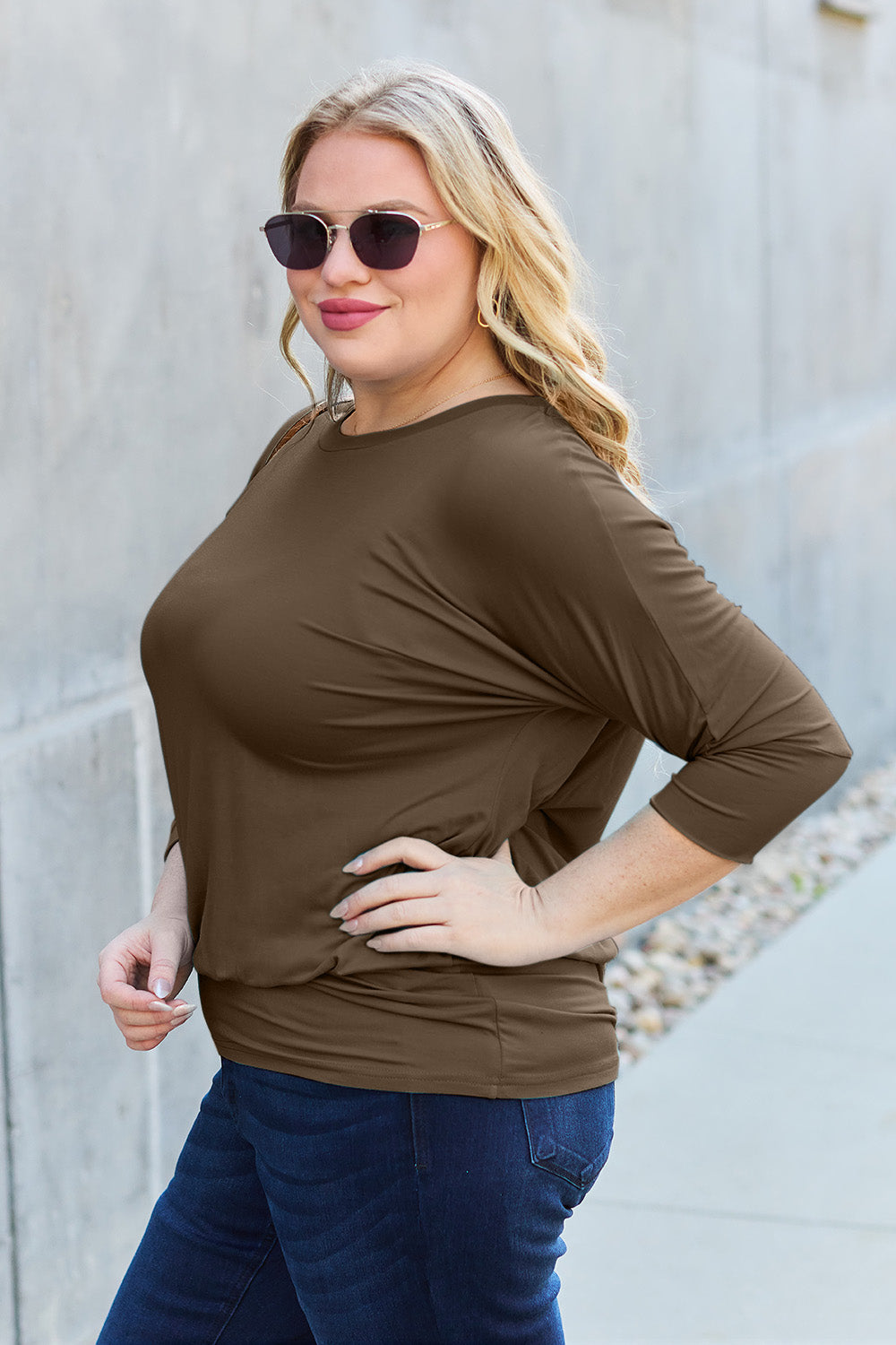 Basic Bae Full Size Round Neck Batwing Sleeve Top - Smart Shopper