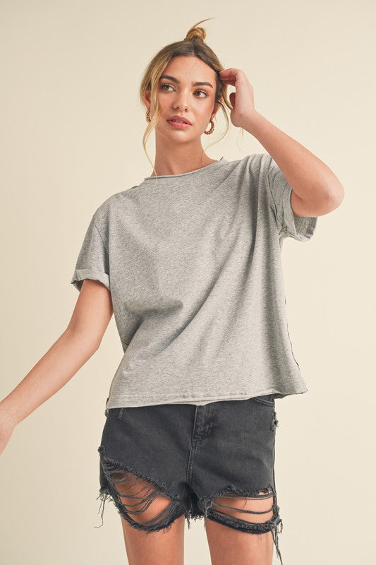 Aemi + Co Exposed Seam Round Neck Short Sleeve T-Shirt - Smart Shopper