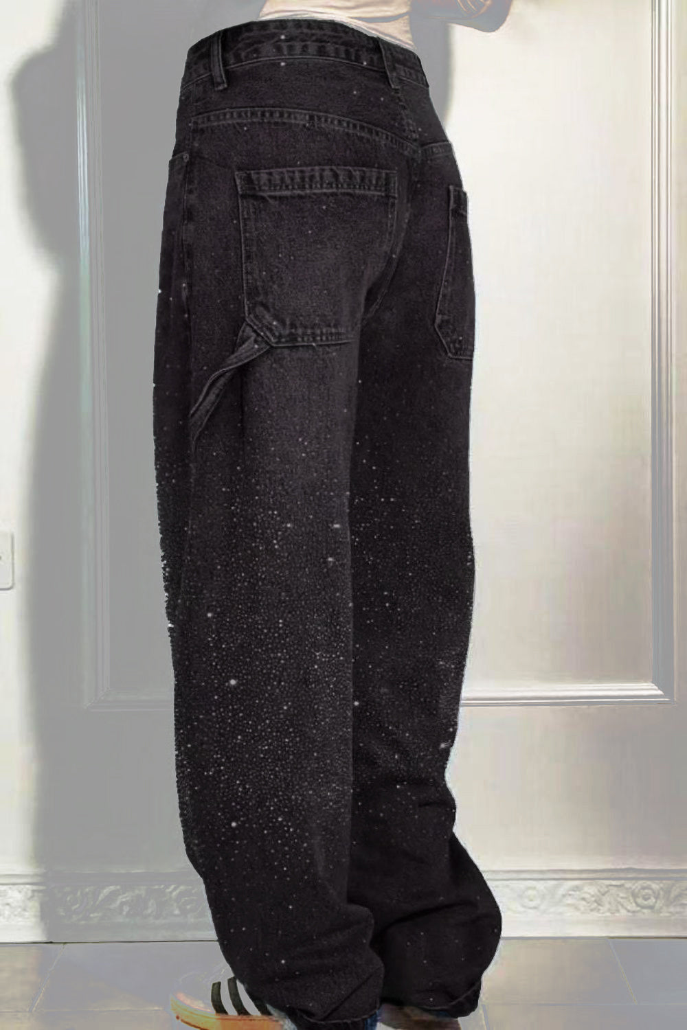 Full Size Washed Rhinestone Detail Wide leg Jeans Plus Size - Smart Shopper