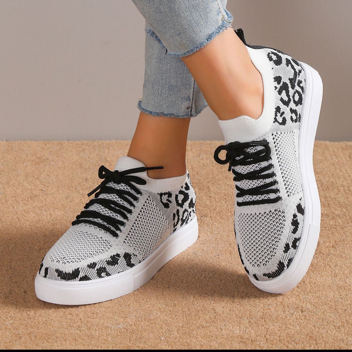 Lace-Up Leopard Flat Sneakers - Smart Shopper