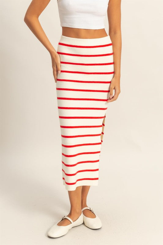 HYFVE Side Slit Striped Bodycon Sweater Skirt - Smart Shopper