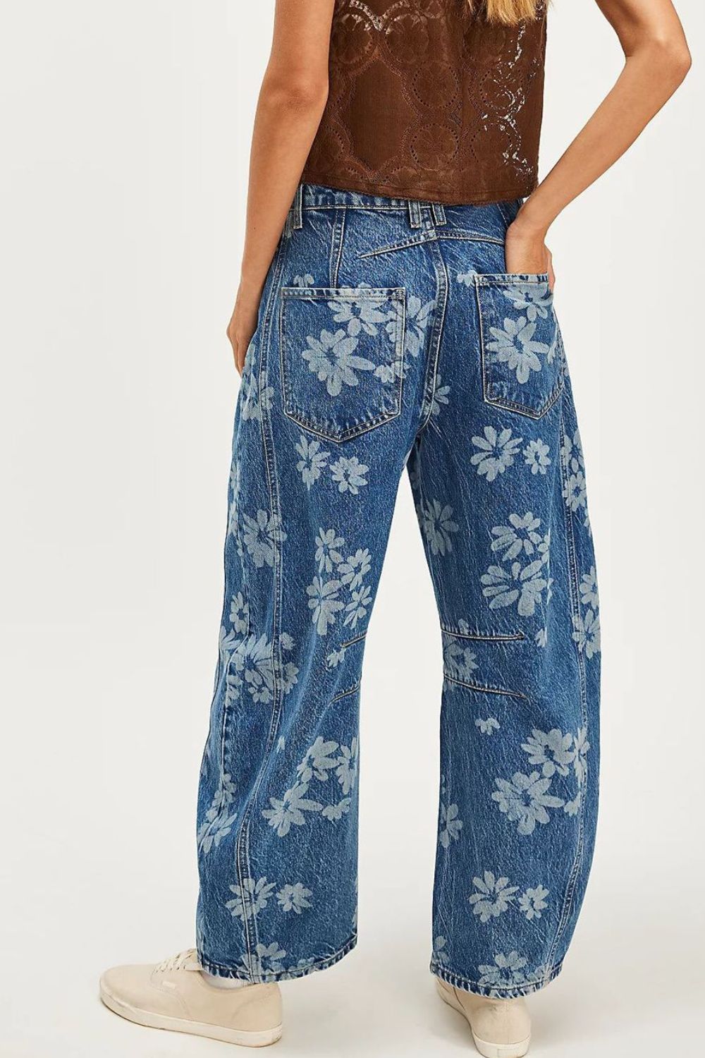 Flower Print Wide Leg Jeans - Smart Shopper