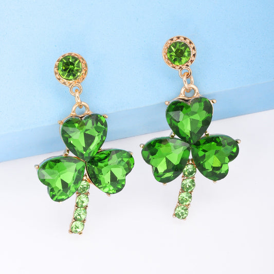 Rhinestone Alloy Lucky Clover Dangle Earrings - Smart Shopper