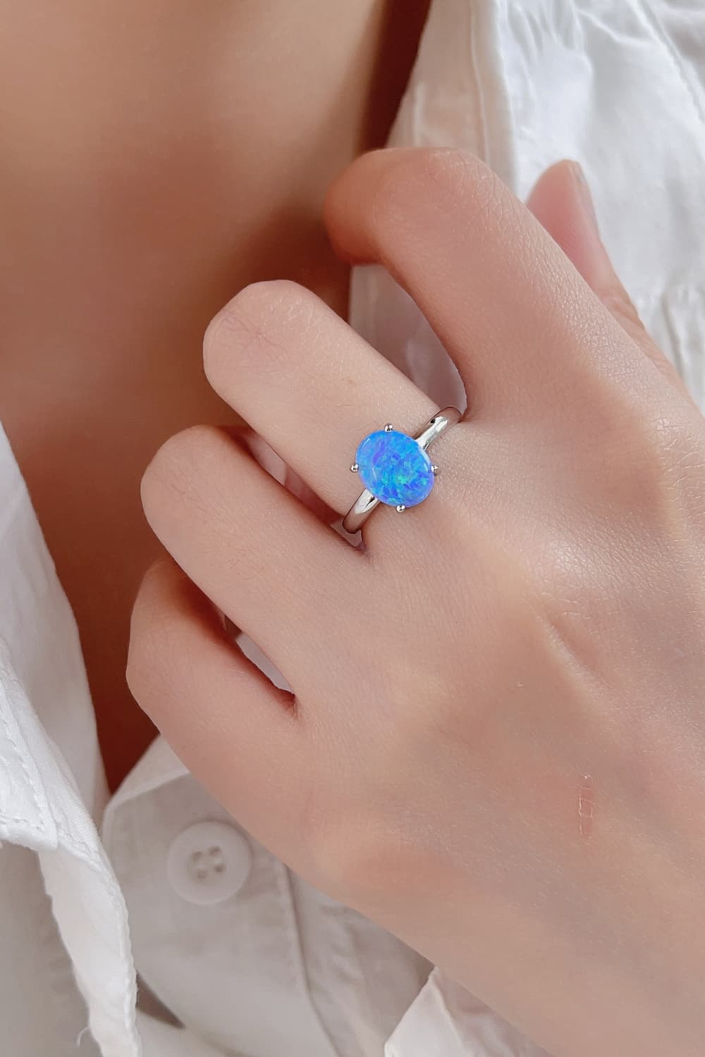 925 Sterling Silver Opal Solitaire Ring - Smart Shopper