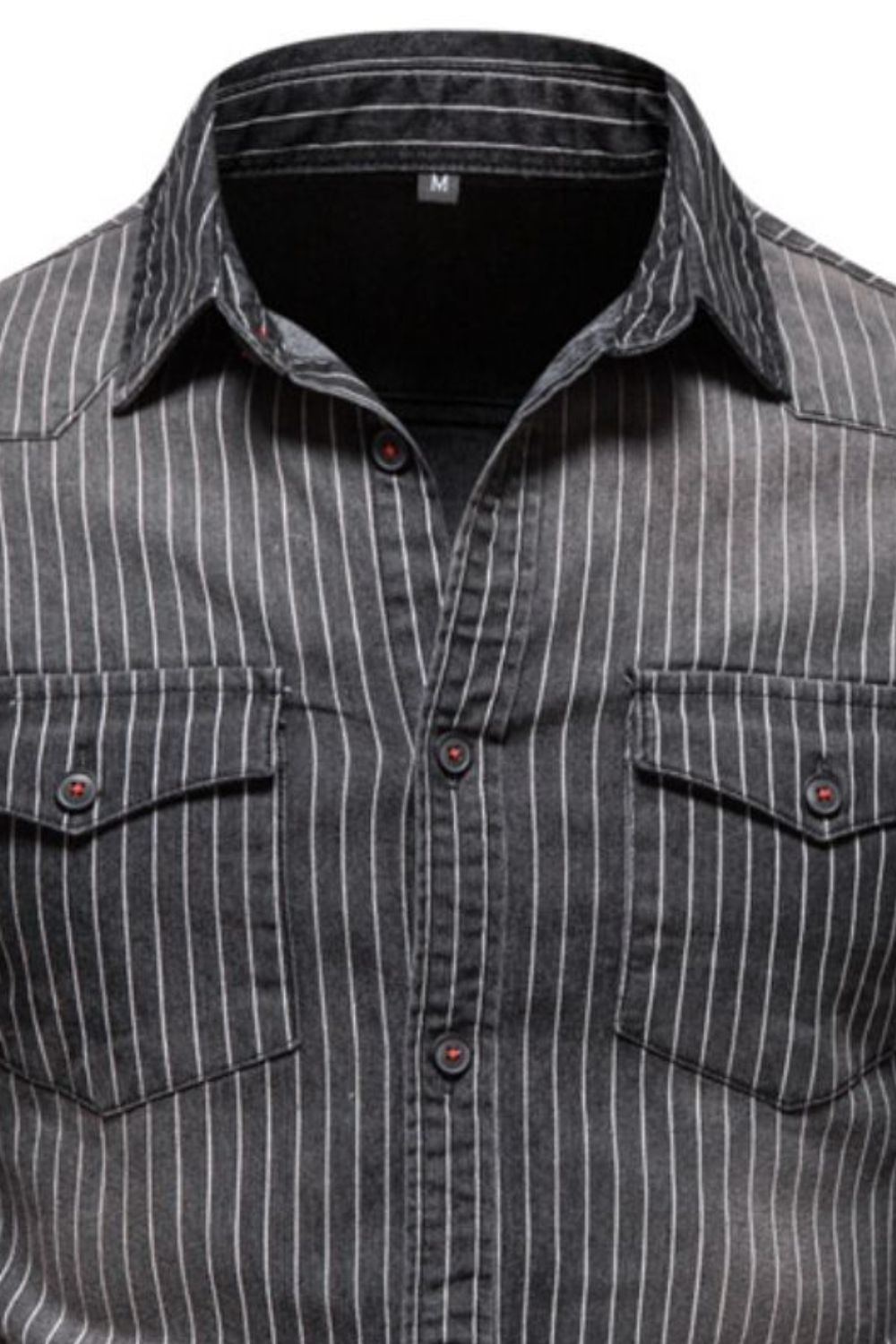 Men's Striped Collared Neck Button Down Denim Shirt - Smart Shopper