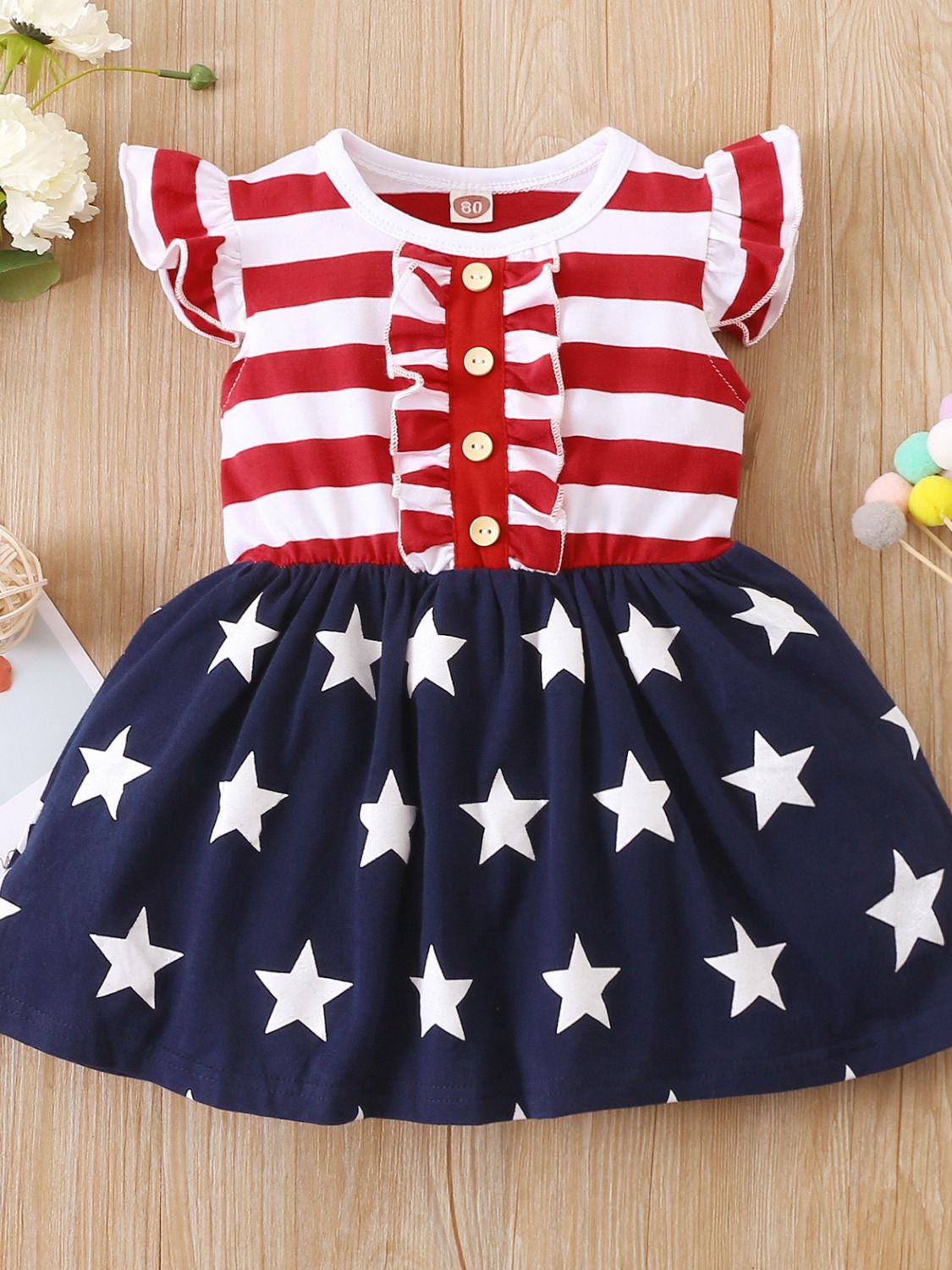 Striped & Stars Ruffled Round Neck Cap Sleeve Dress - Smart Shopper