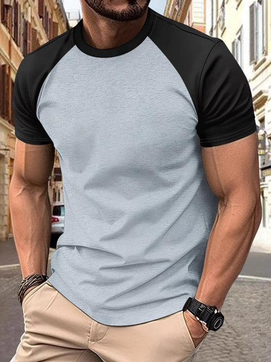 Men's Full Size Round Neck Contrast T-Shirt Plus Size - Smart Shopper