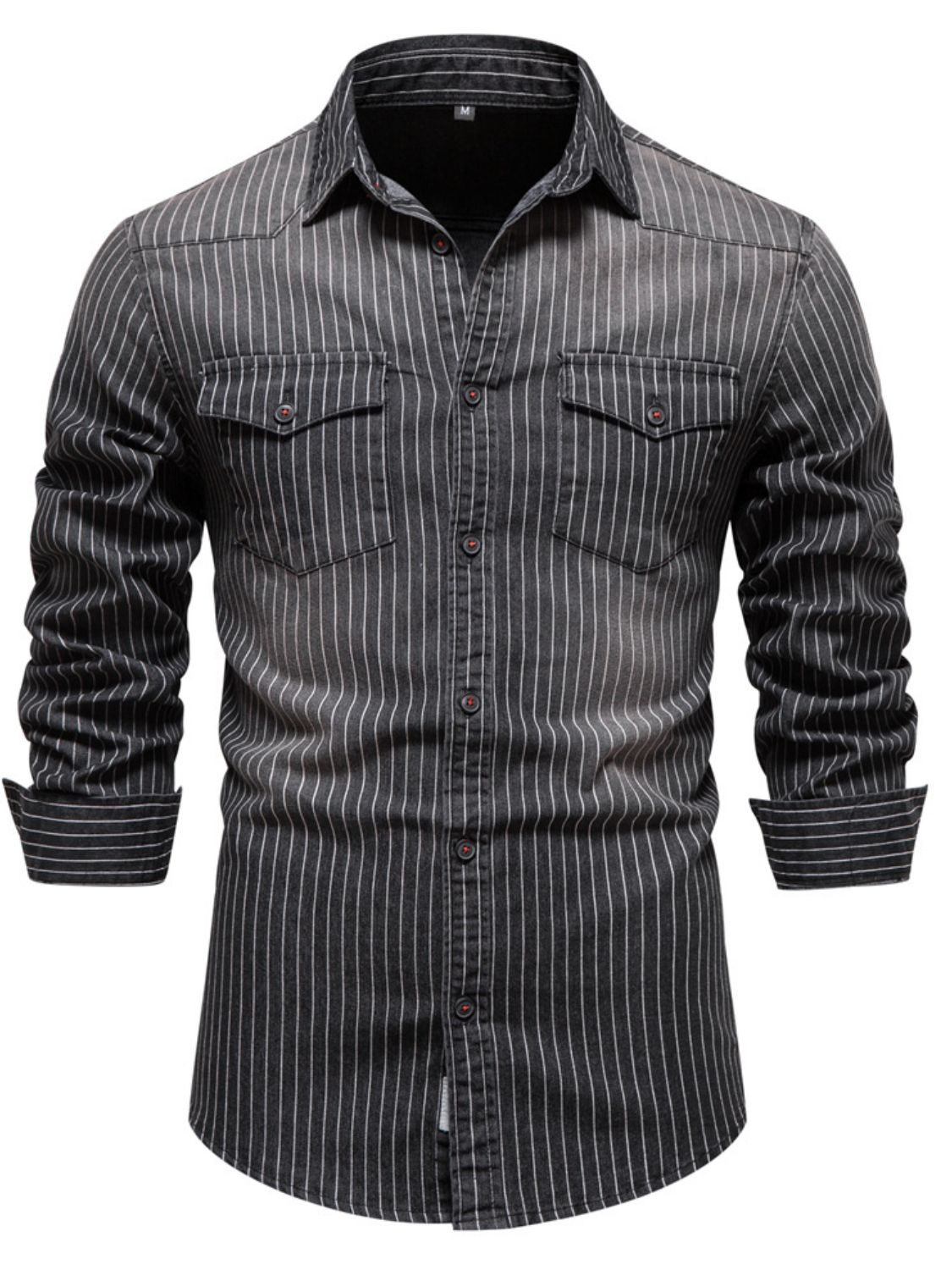 Men's Striped Collared Neck Button Down Denim Shirt - Smart Shopper