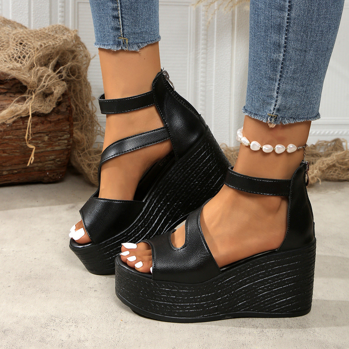 Open Toe Cutout Wedge Sandals - Smart Shopper