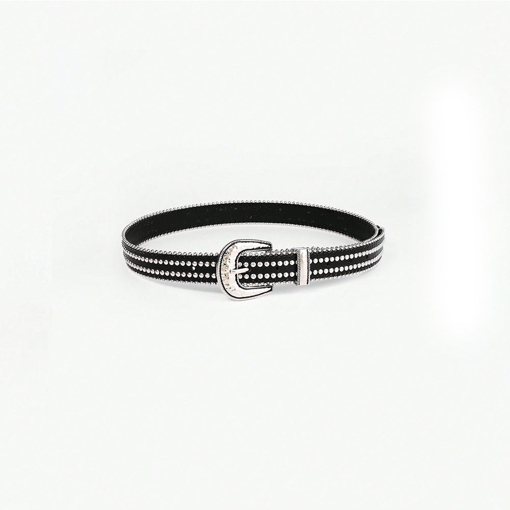 Studded Rhinestone PU Leather Belt - Smart Shopper