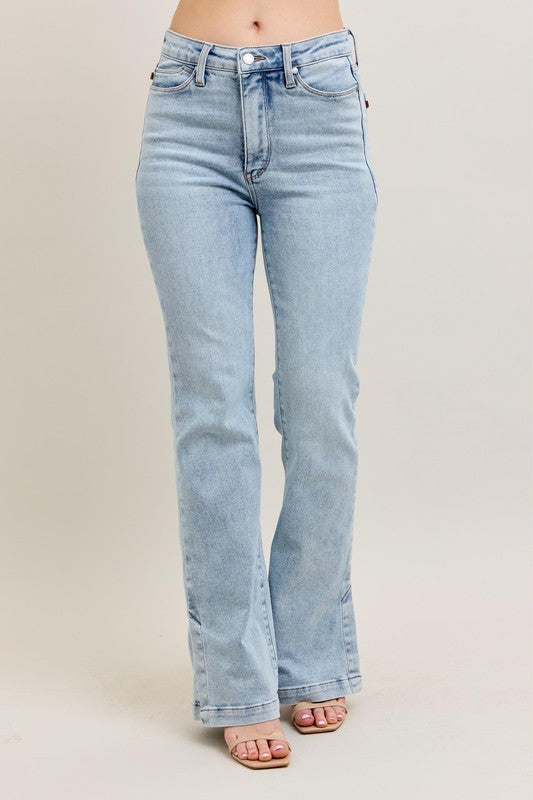 Judy Blue Full Size Tummy Control Vintage Wash Side Slit Slim Boot Jeans Plus Size - Smart Shopper