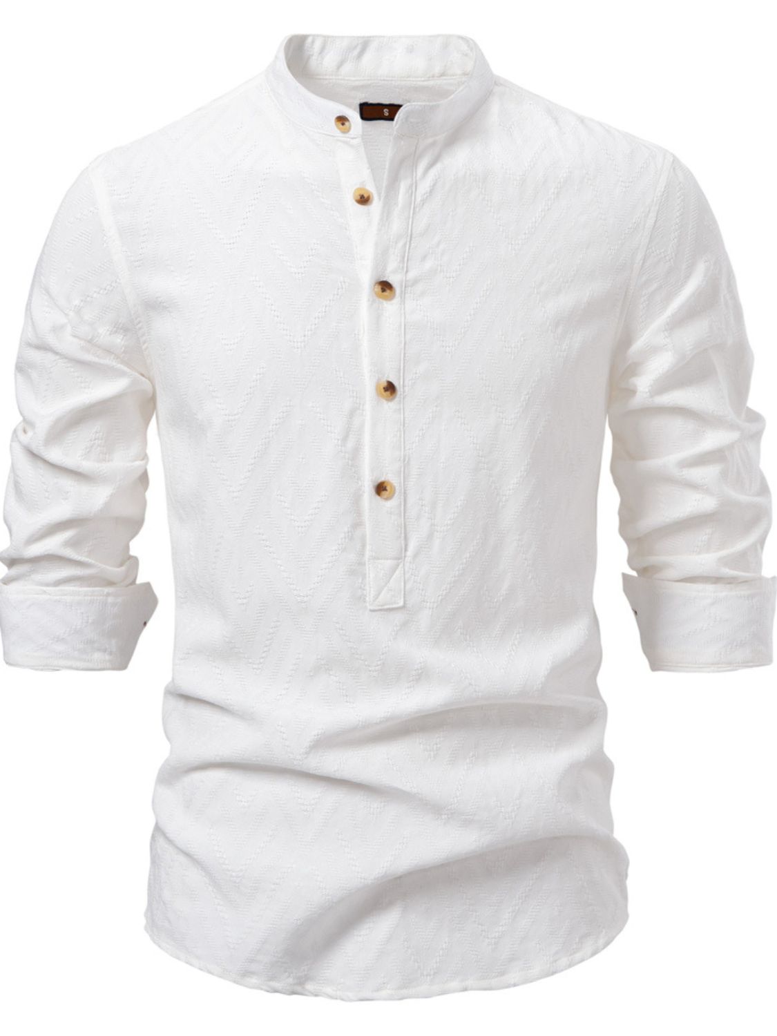 Men's Half Button Geometric Texture Collared Neck Shirt - Smart Shopper