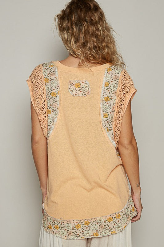 POL Floral Frayed Hem Crochet Cap Sleeve Top - Smart Shopper